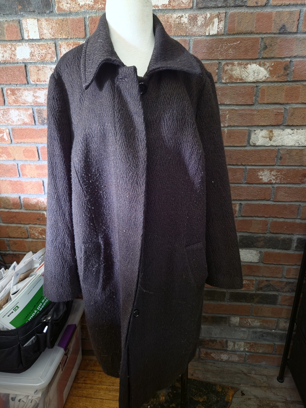 Michael Kors Dark Brown Textured Wool-Blend Pea Coat